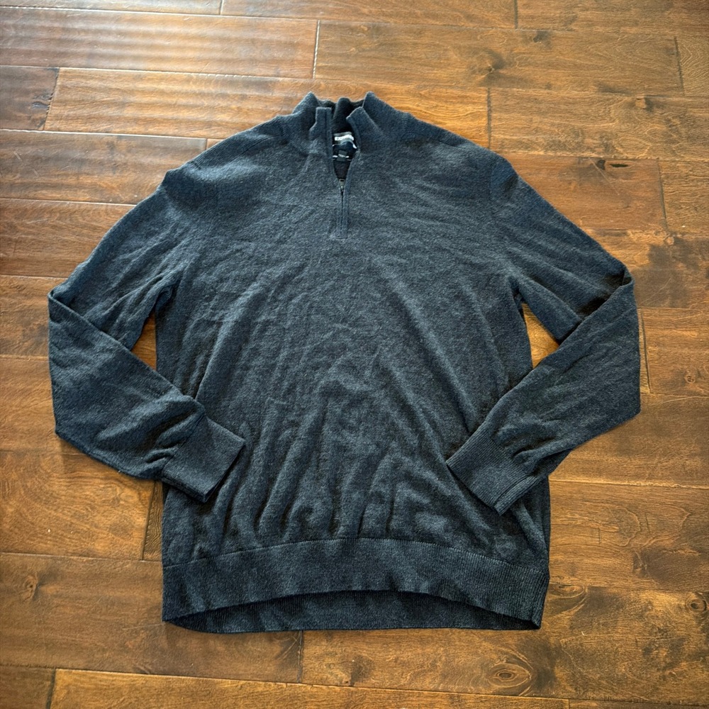 Express Mens Merino Wool Blend Quarter Zip Sweater Charcoal Grey XL Cozy Warm